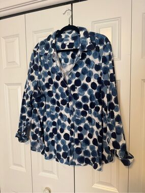Chico's Navy and White Dot Brushstroke Button-Down Shirt